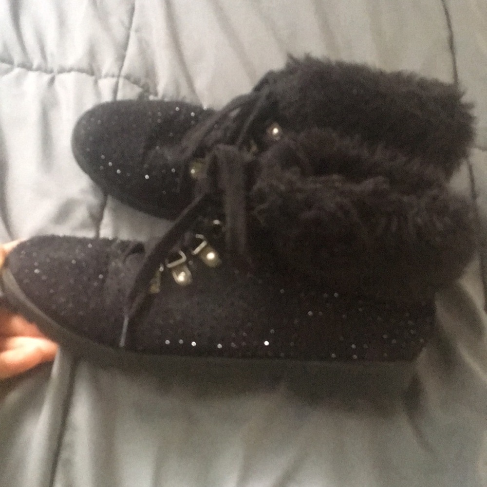 Black rhinestone combat boots
